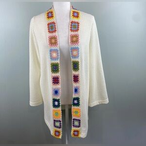 Rebellion  Crochet Granny Square cream open front Cardigan hippie boho 70s S